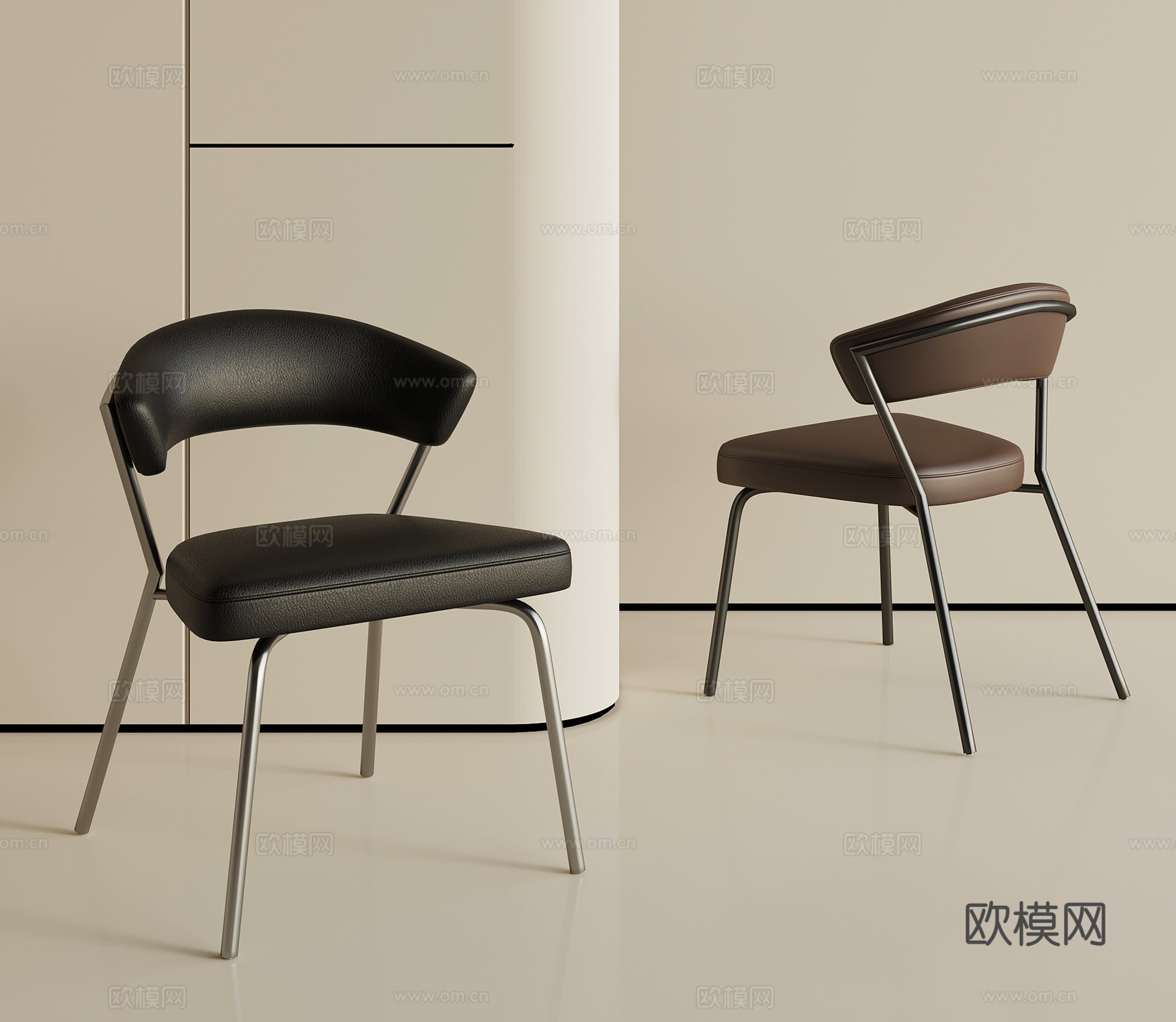 现代意式餐椅 单椅 椅子 皮质椅子su模型
