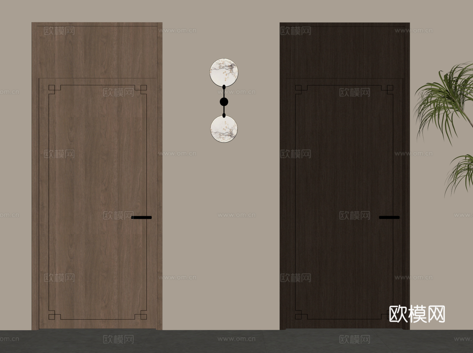 新中式单开门 室内门su模型