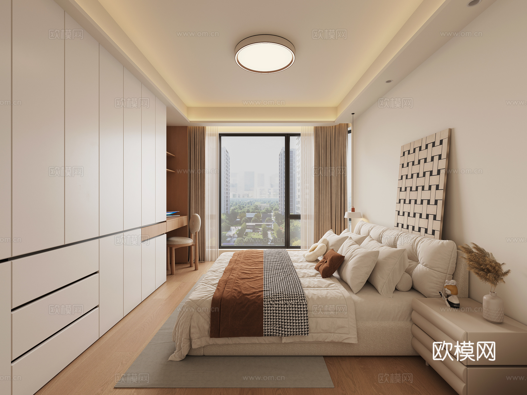 奶油主卧卧室3d模型下载