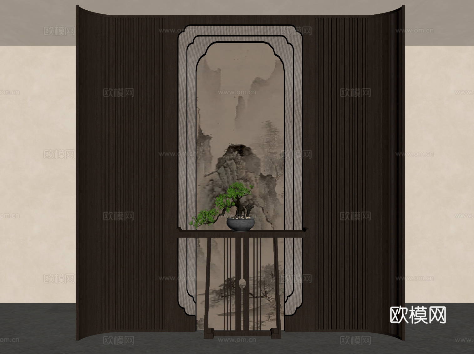新中式玄关 入户装饰隔断su模型