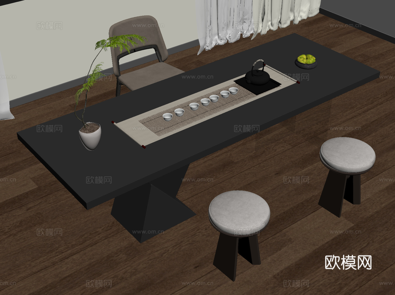 现代茶桌椅su模型