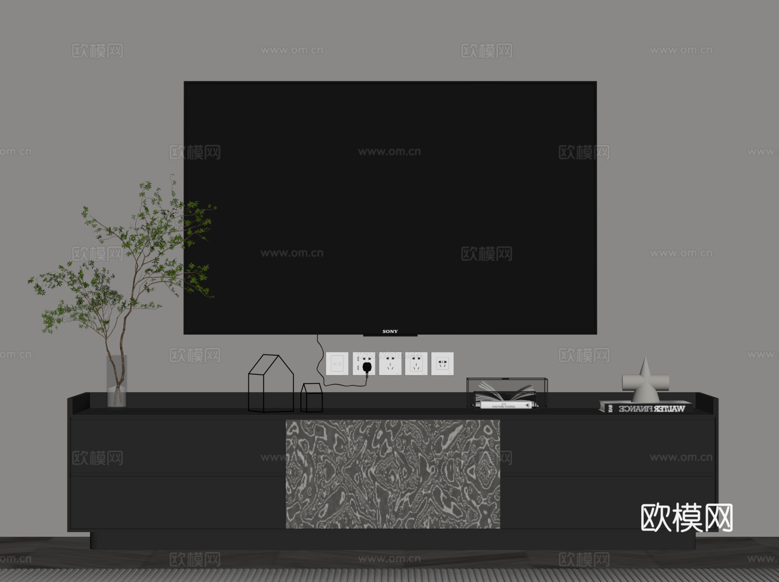 现代意式电视柜su模型