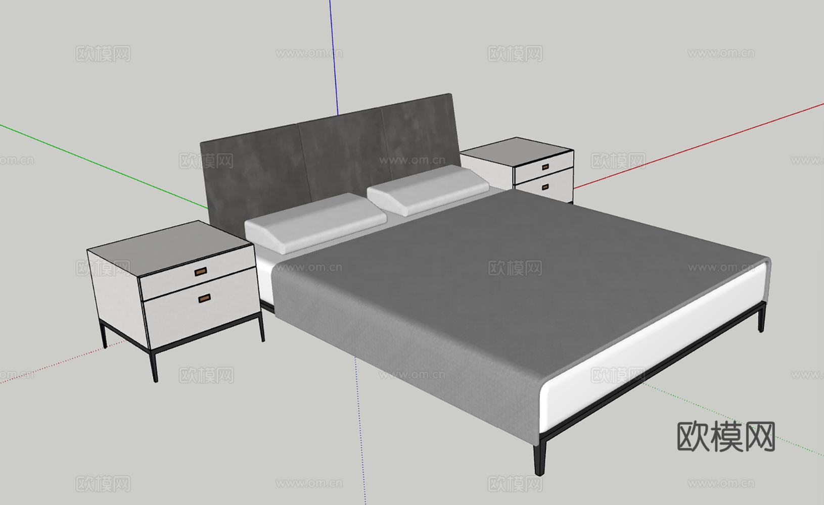 现代简约双人床与床头柜3D模型su模型