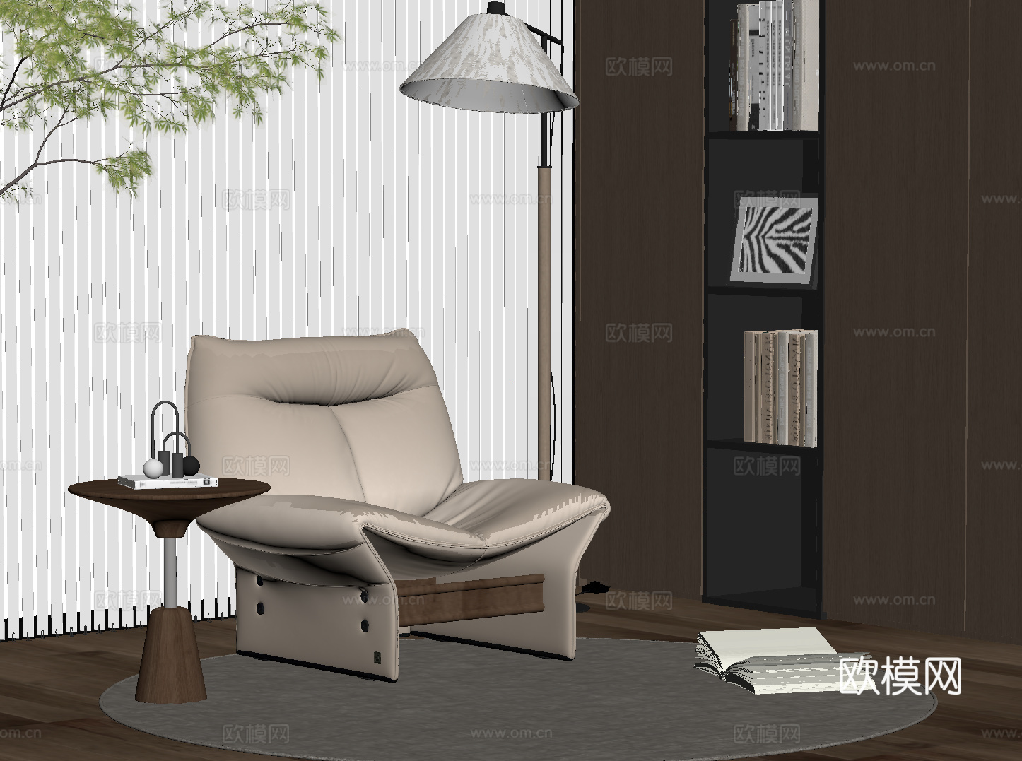 现代意式休闲椅 边几su模型