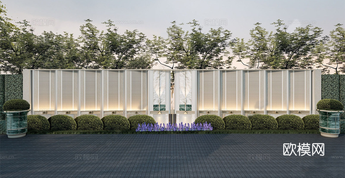 现代对景景墙 大区景墙 入口景墙su模型