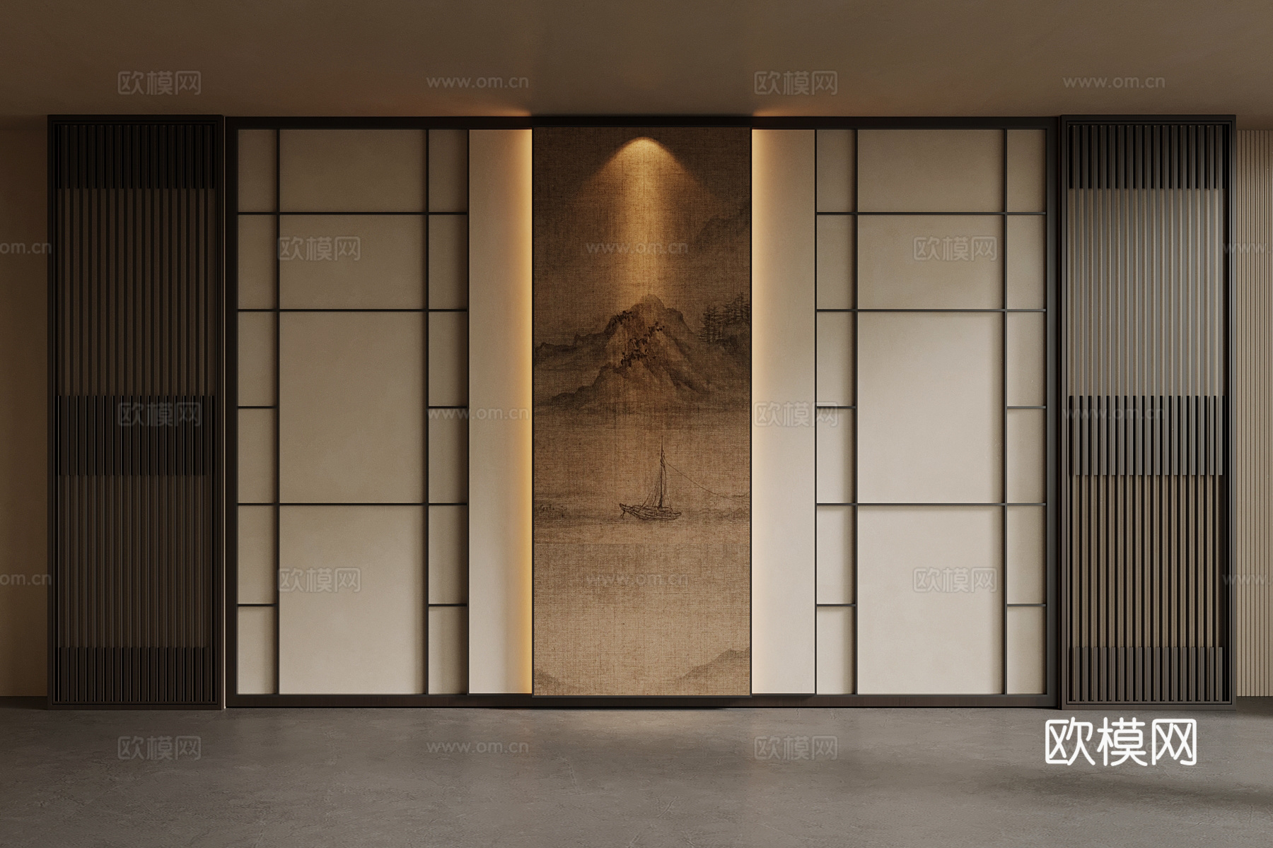 新中式背景墙su模型