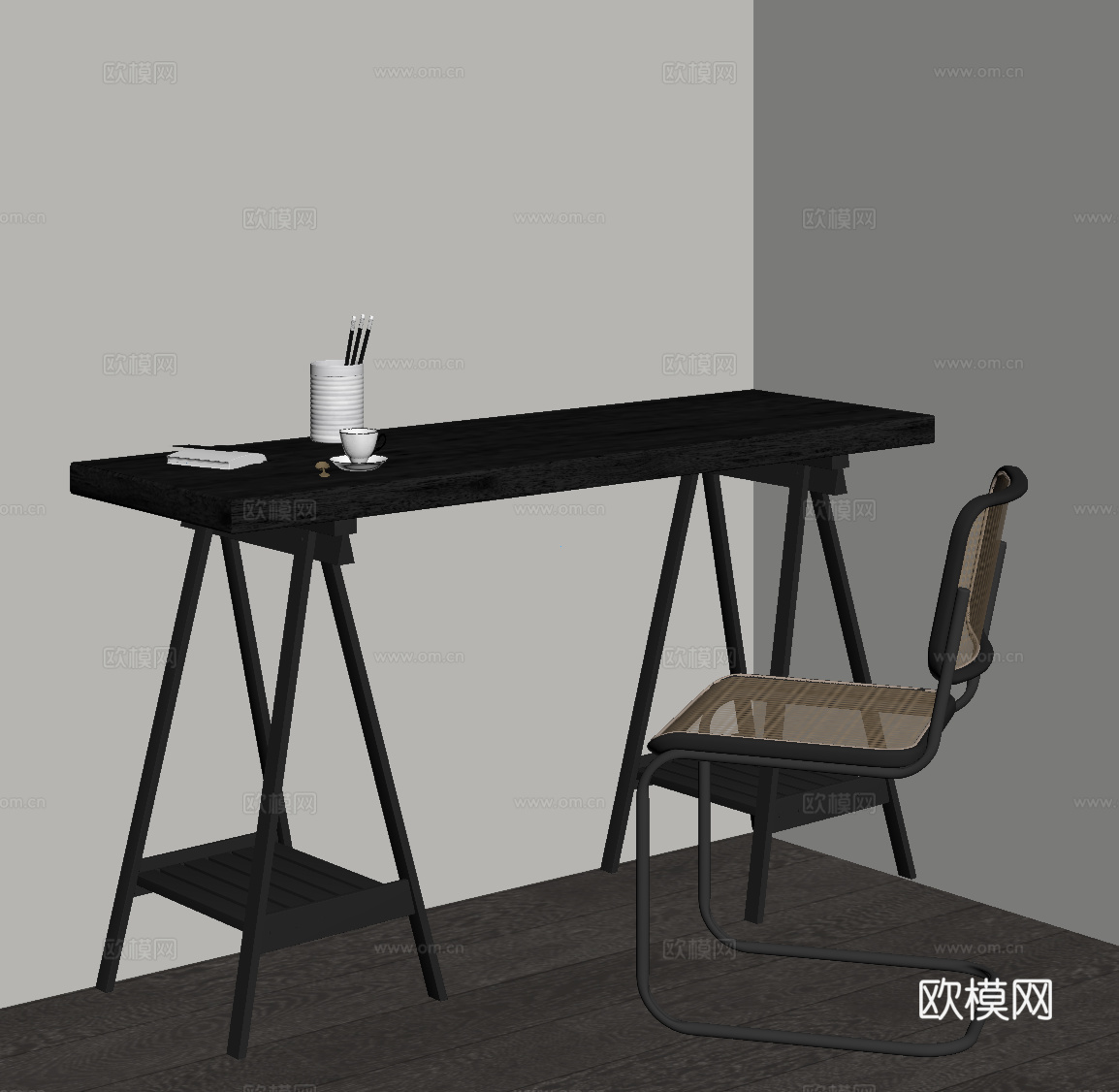 现代意式书桌椅su模型