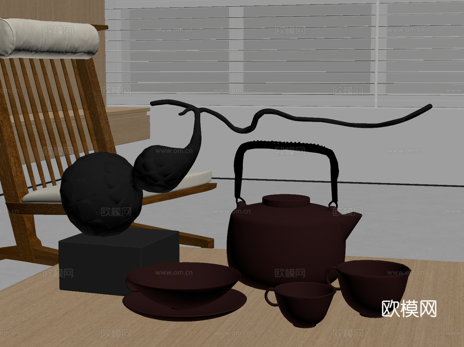 新中式茶具 摆件su模型