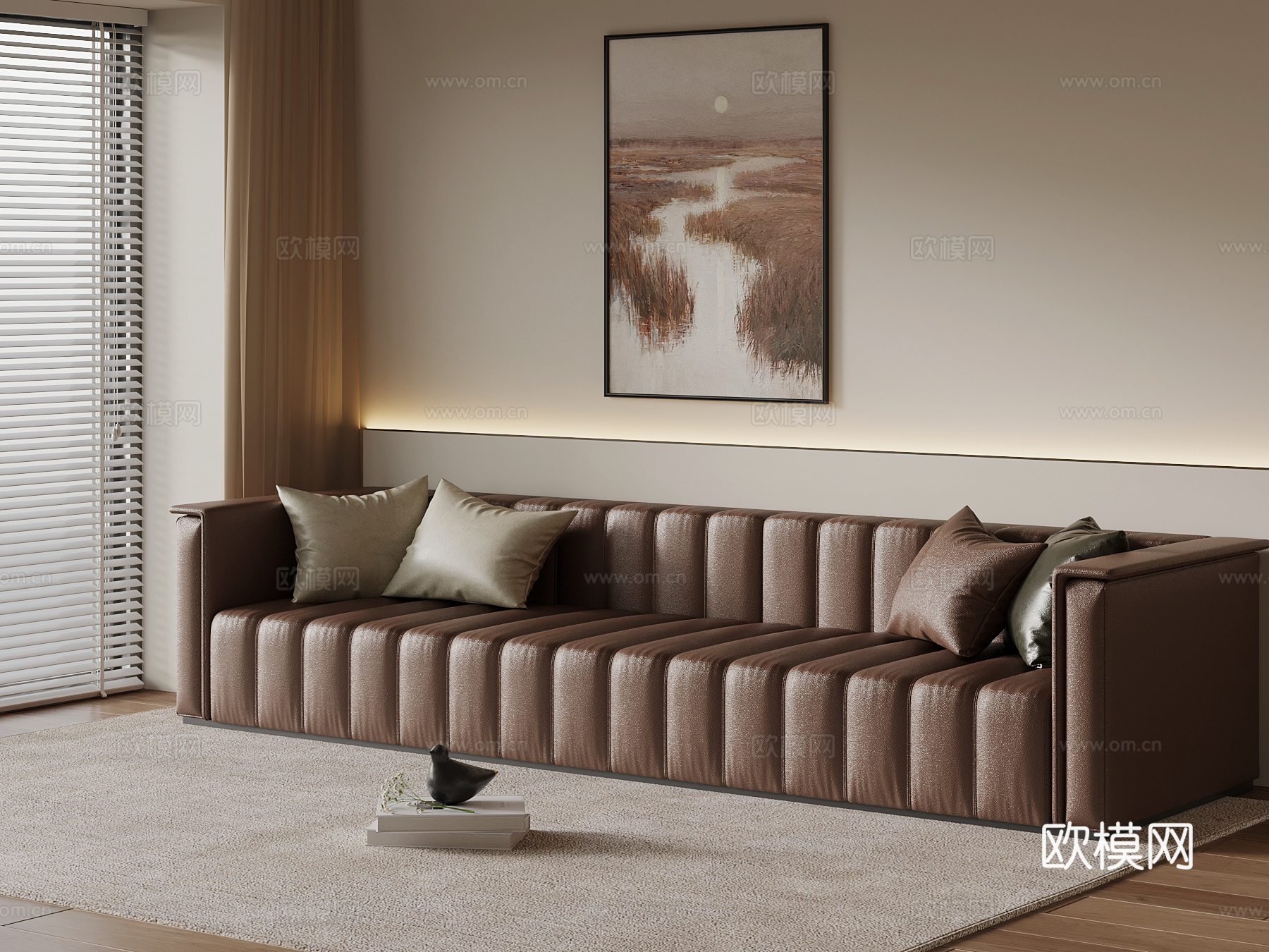 现代多人沙发 皮革休闲沙发su模型