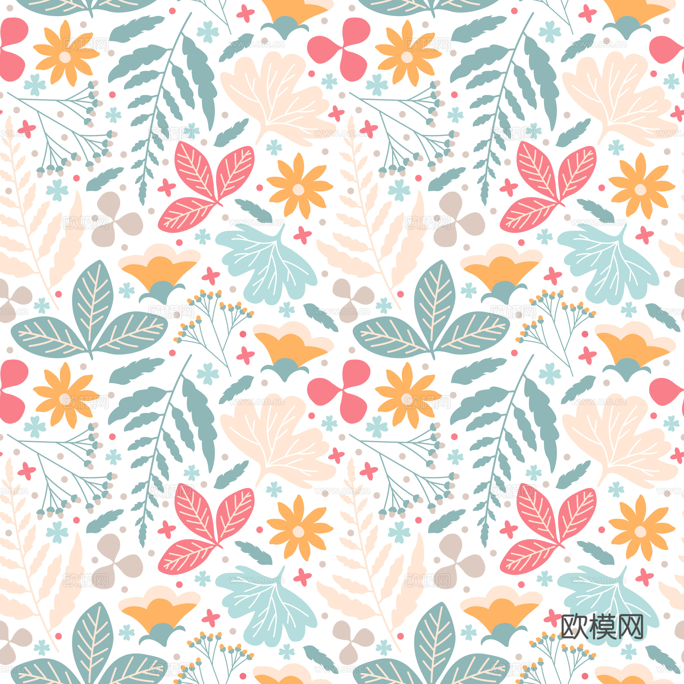 现代植物印花壁纸