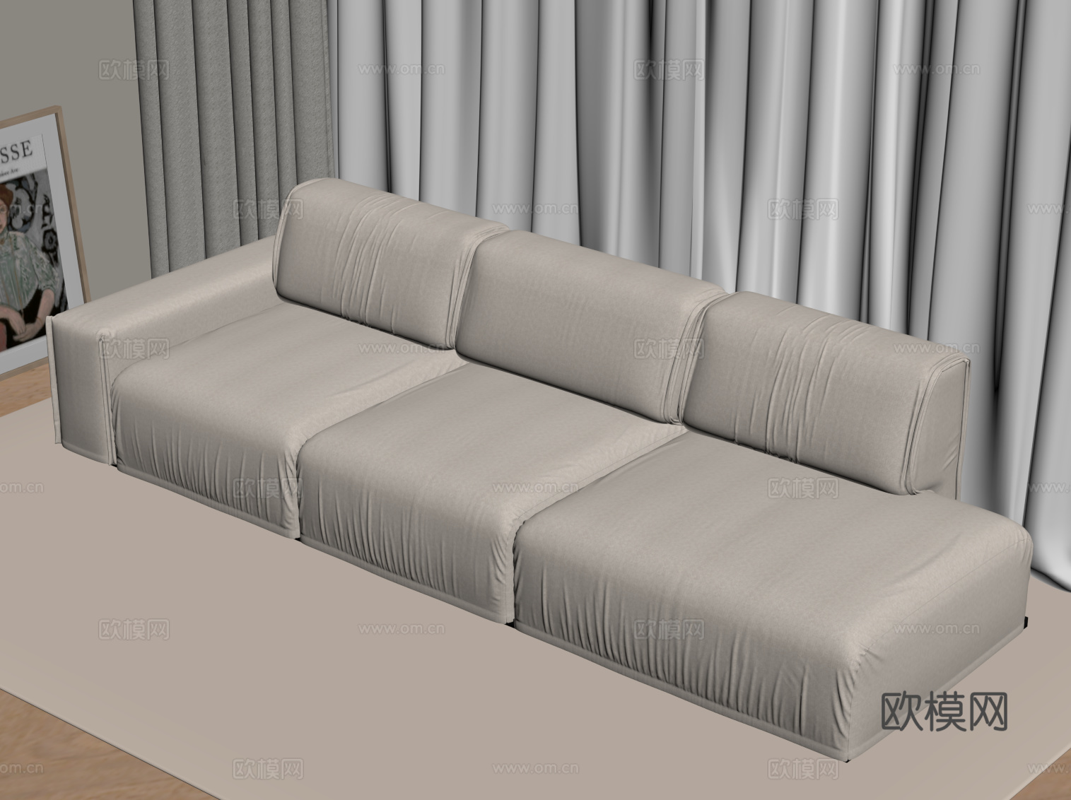 现代奶油风沙发 多人沙发su模型