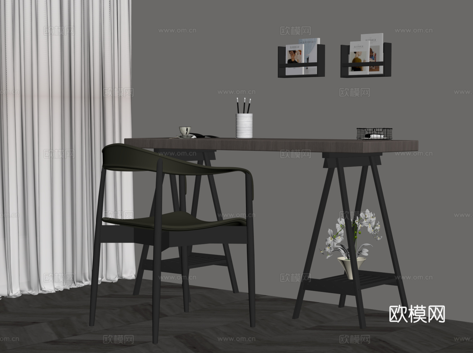 意式书桌椅su模型