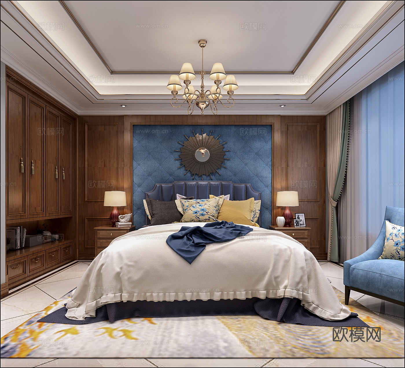 现代欧式卧室床3d模型下载