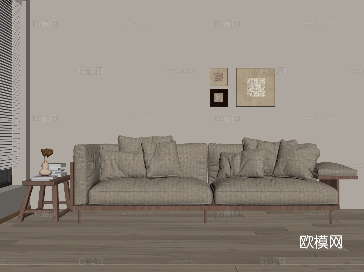 中古风多人沙发 休闲沙发su模型