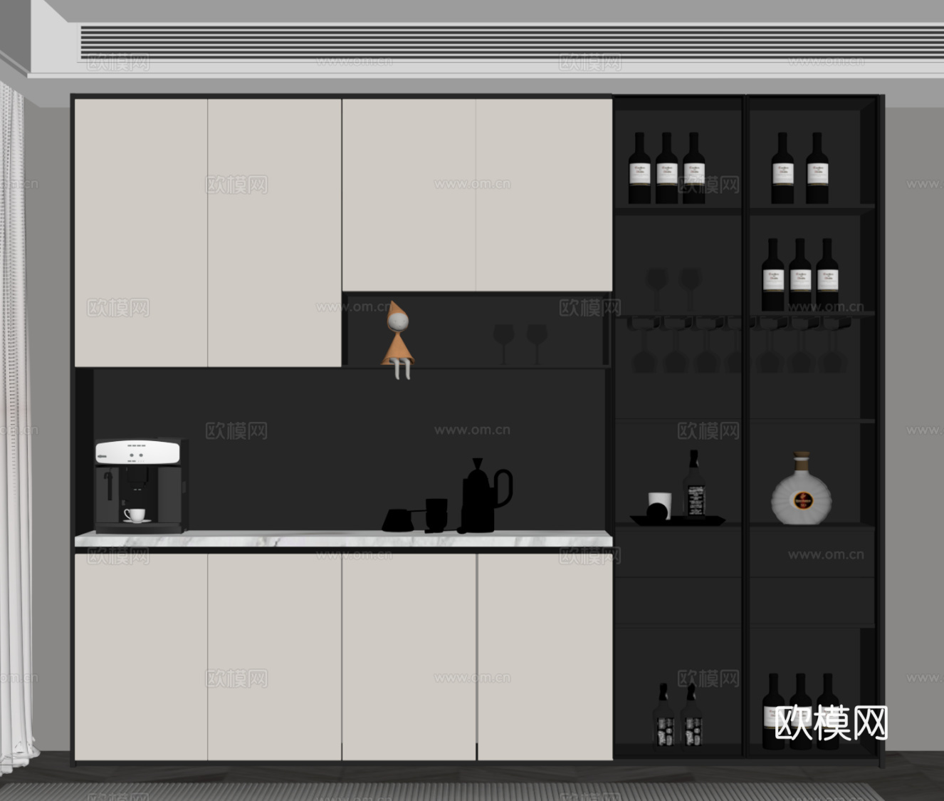 现代酒柜 餐边柜su模型