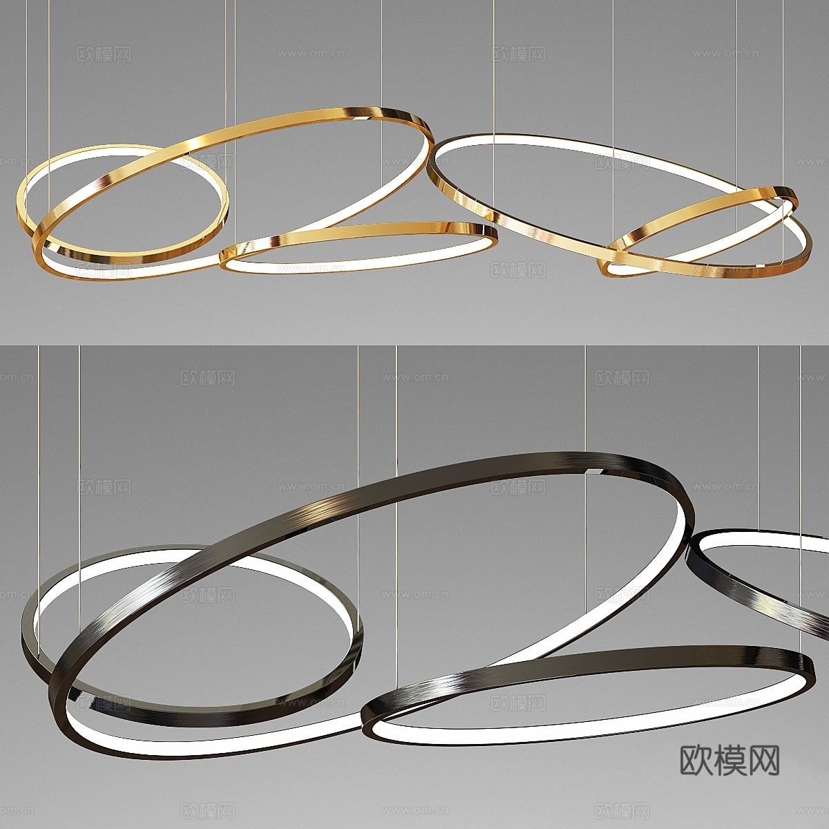 装饰性五环吊灯 - 金色与黑色3d模型下载