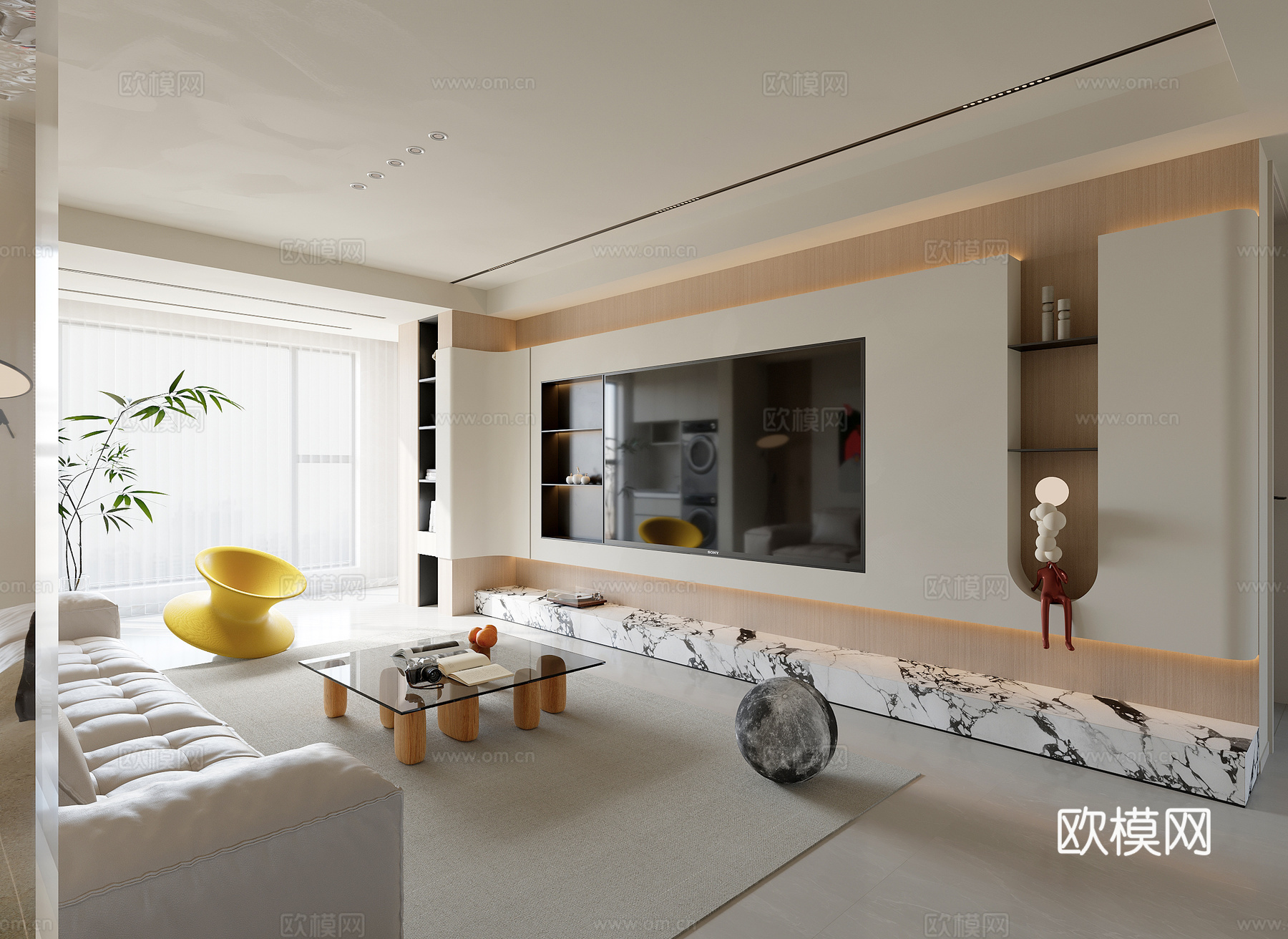 意式极简多巴胺无主灯客厅su模型