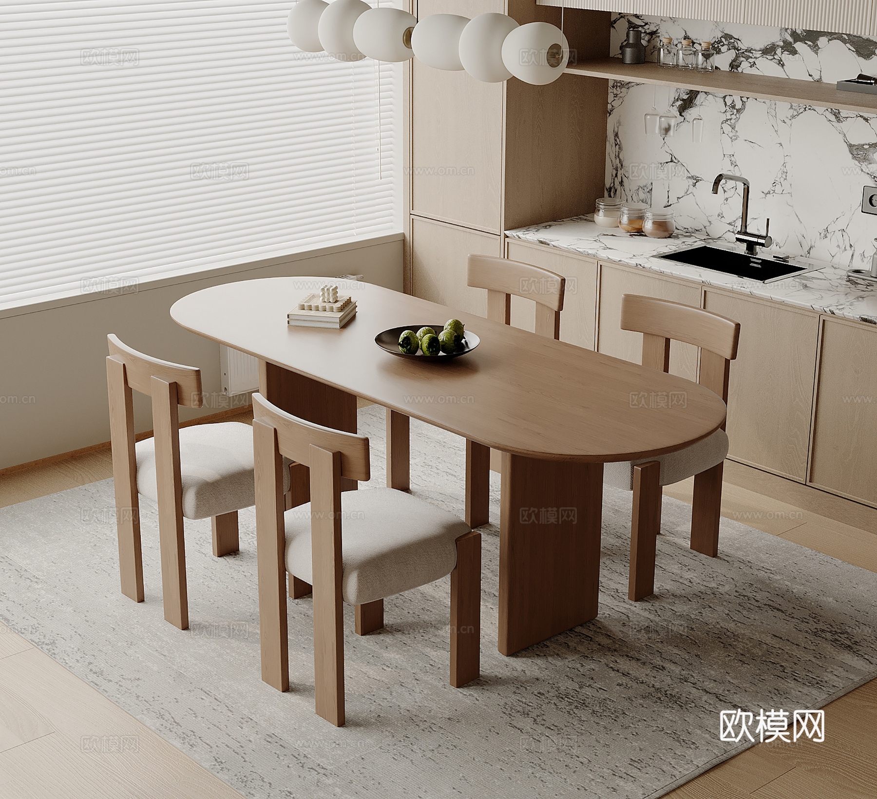 现代餐桌椅 餐椅 餐桌su模型