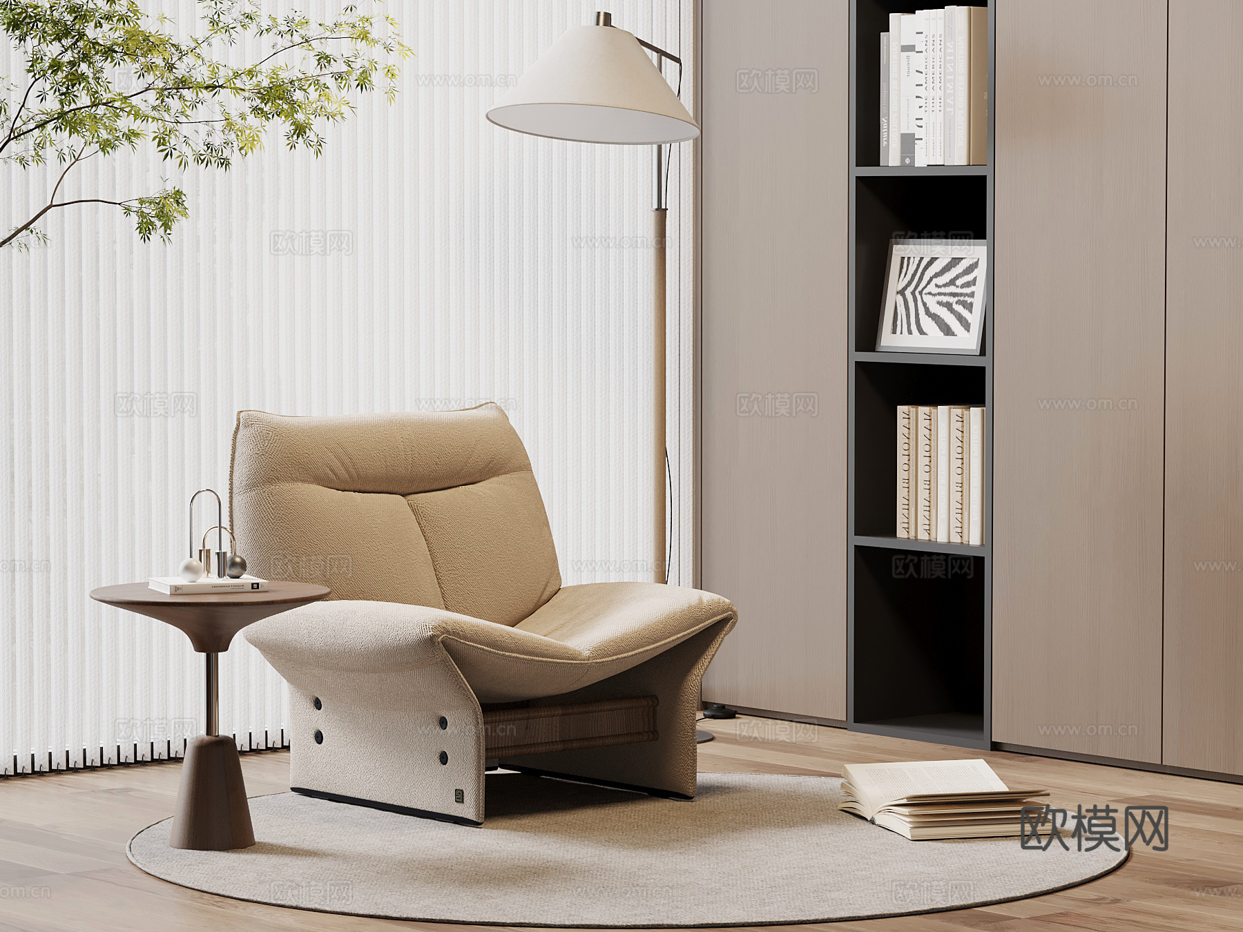 现代意式休闲椅 边几su模型