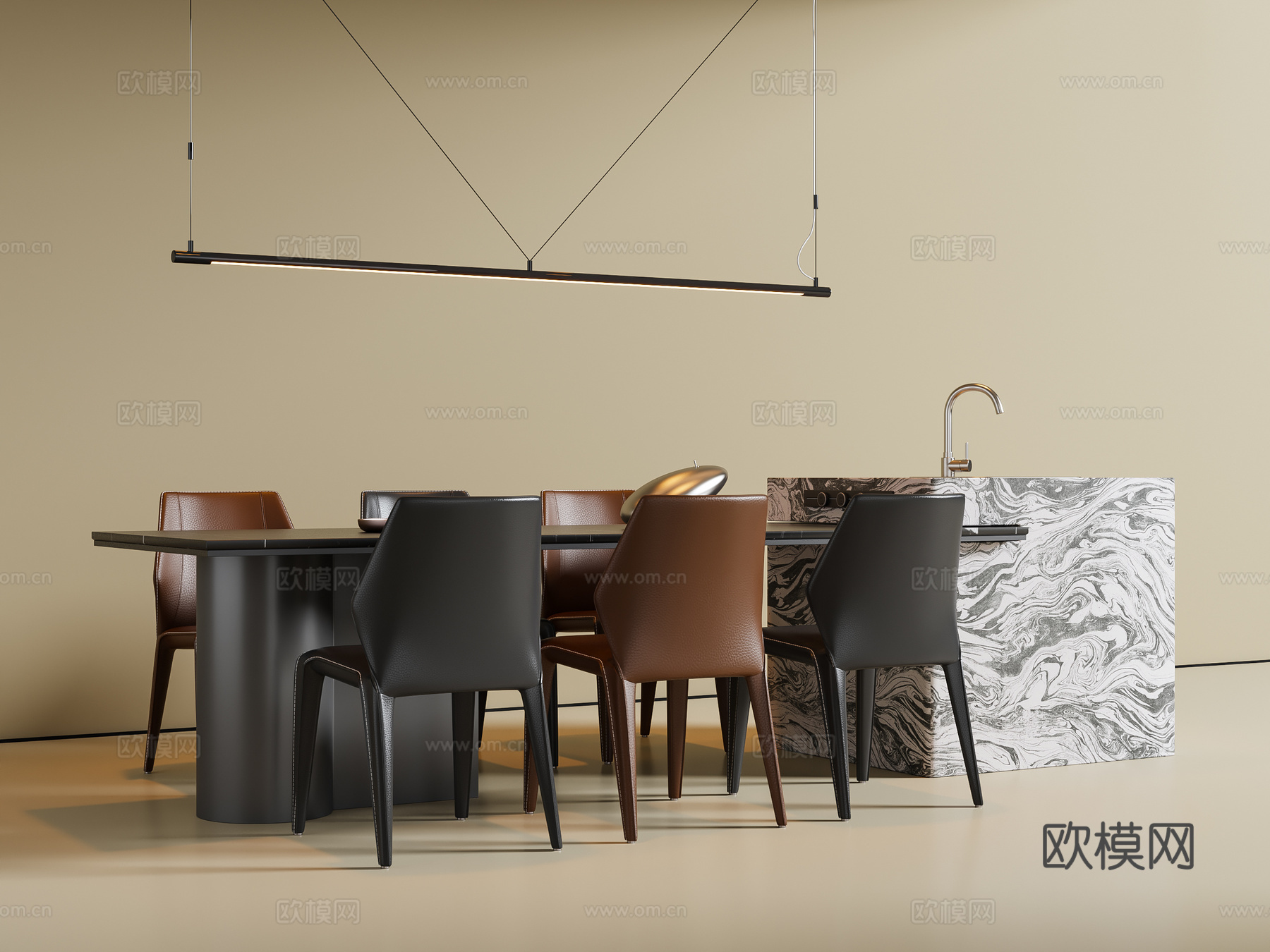现代意式餐桌椅 岛台餐桌椅su模型