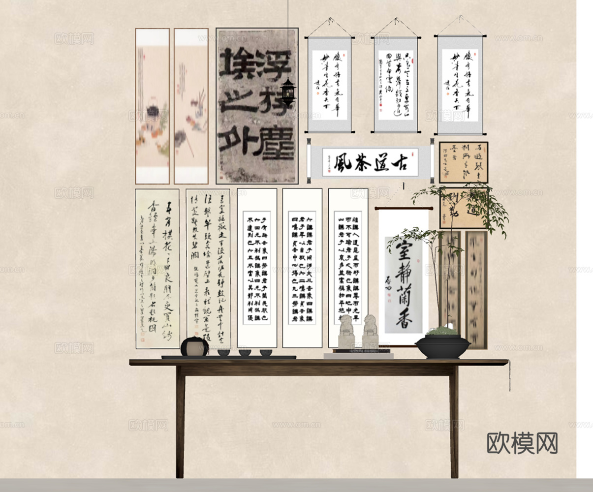 中式古典书房场景布置模型su模型