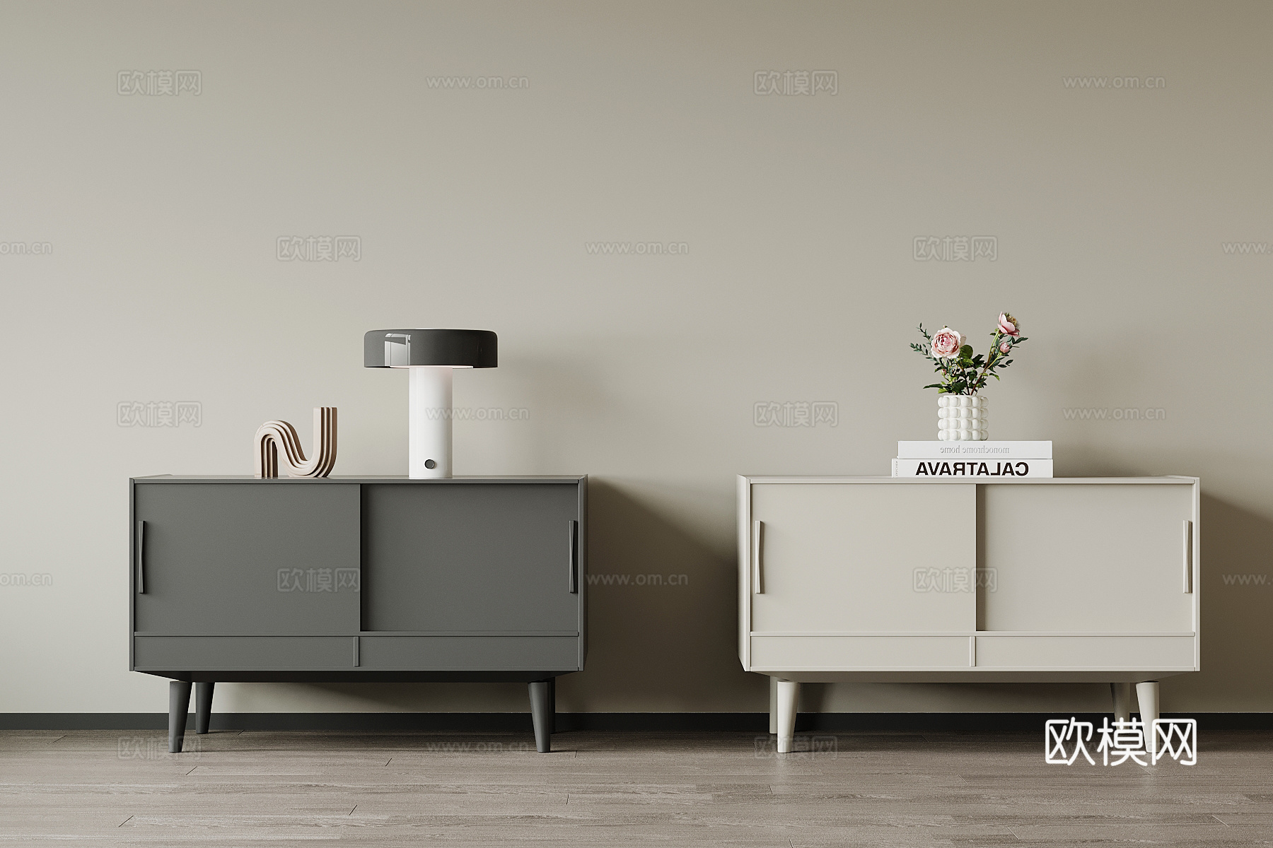 现代床头柜 矮柜 边柜su模型