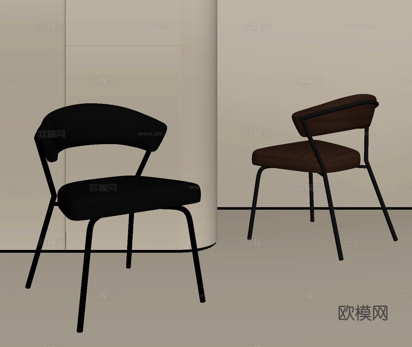 现代意式餐椅 单椅 椅子 皮质椅子su模型
