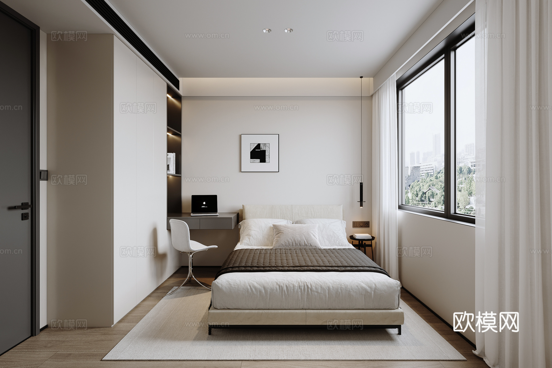 现代黑白灰卧室su模型