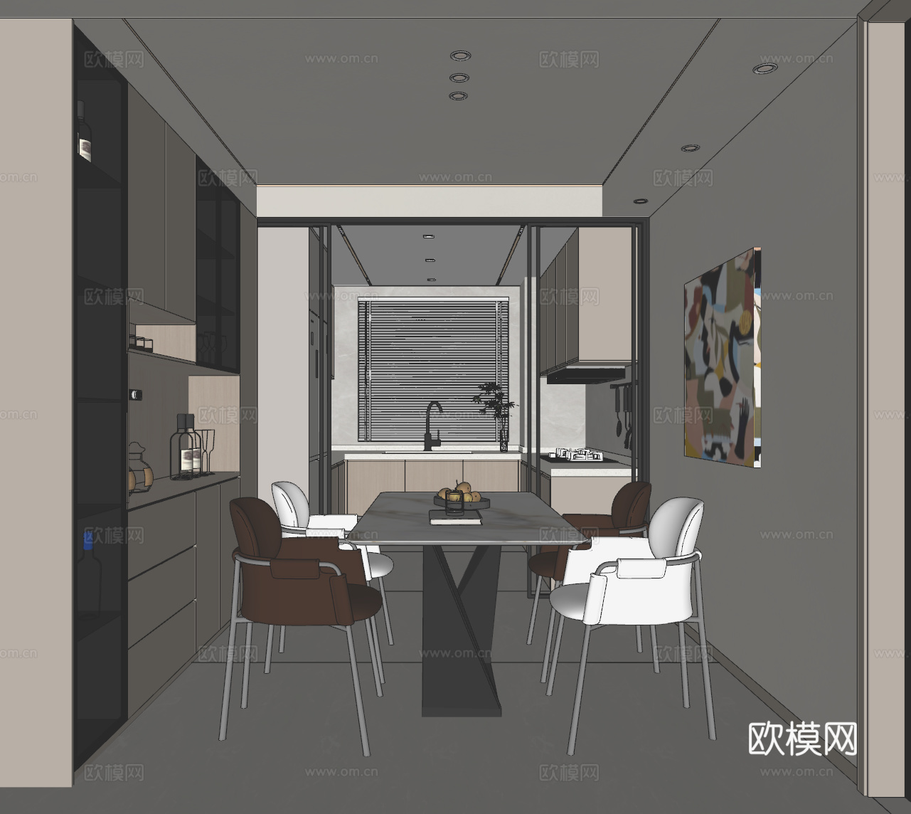 现代意式无主灯餐厅su模型