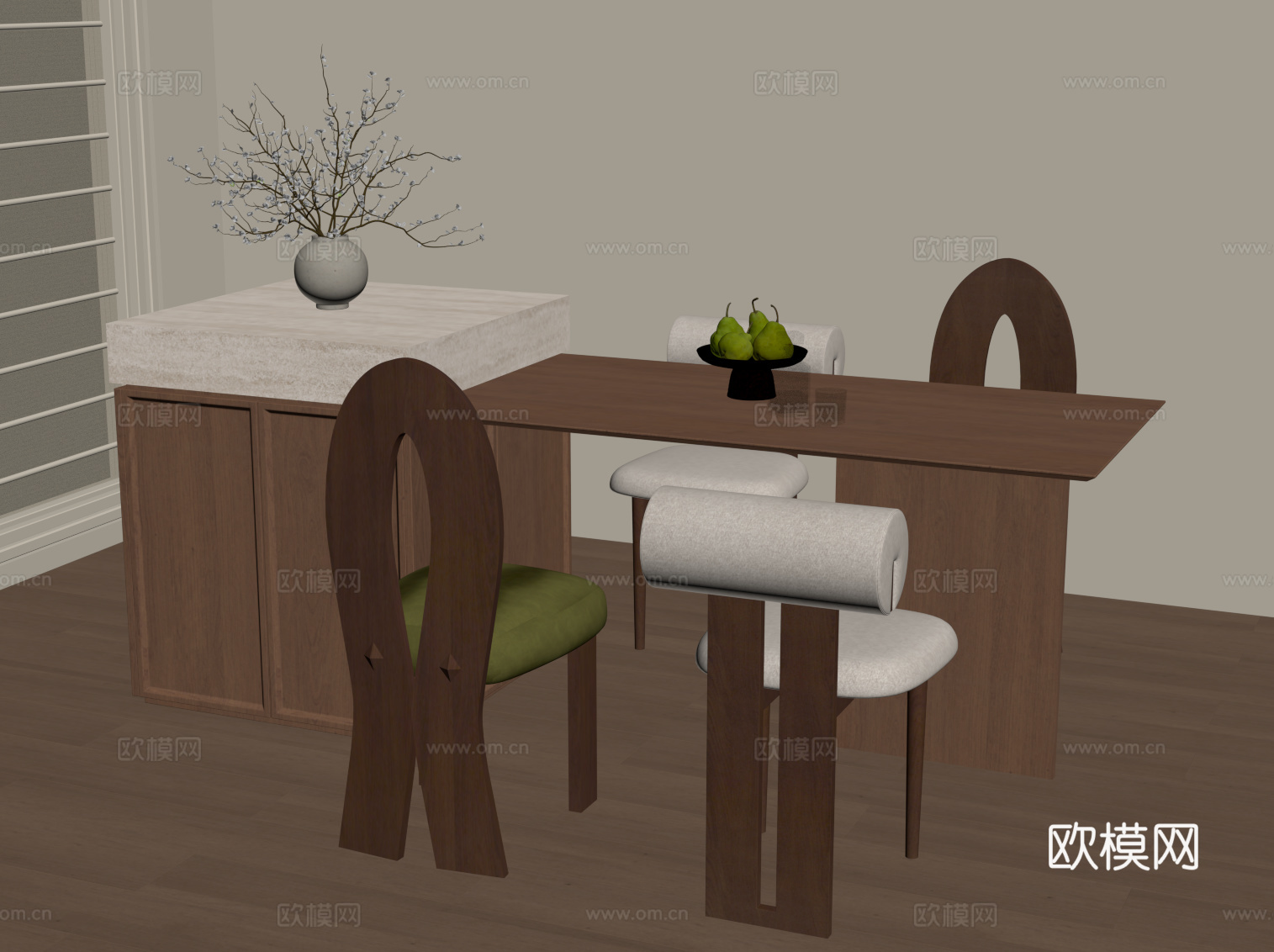 中古岛台 开放式餐桌椅su模型
