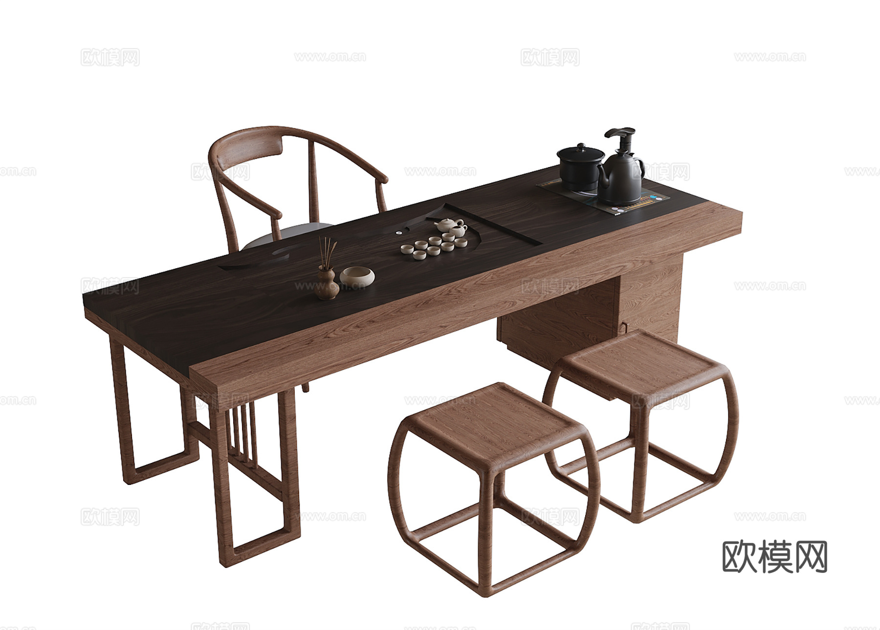 现代茶桌椅 茶桌 茶具摆件su模型