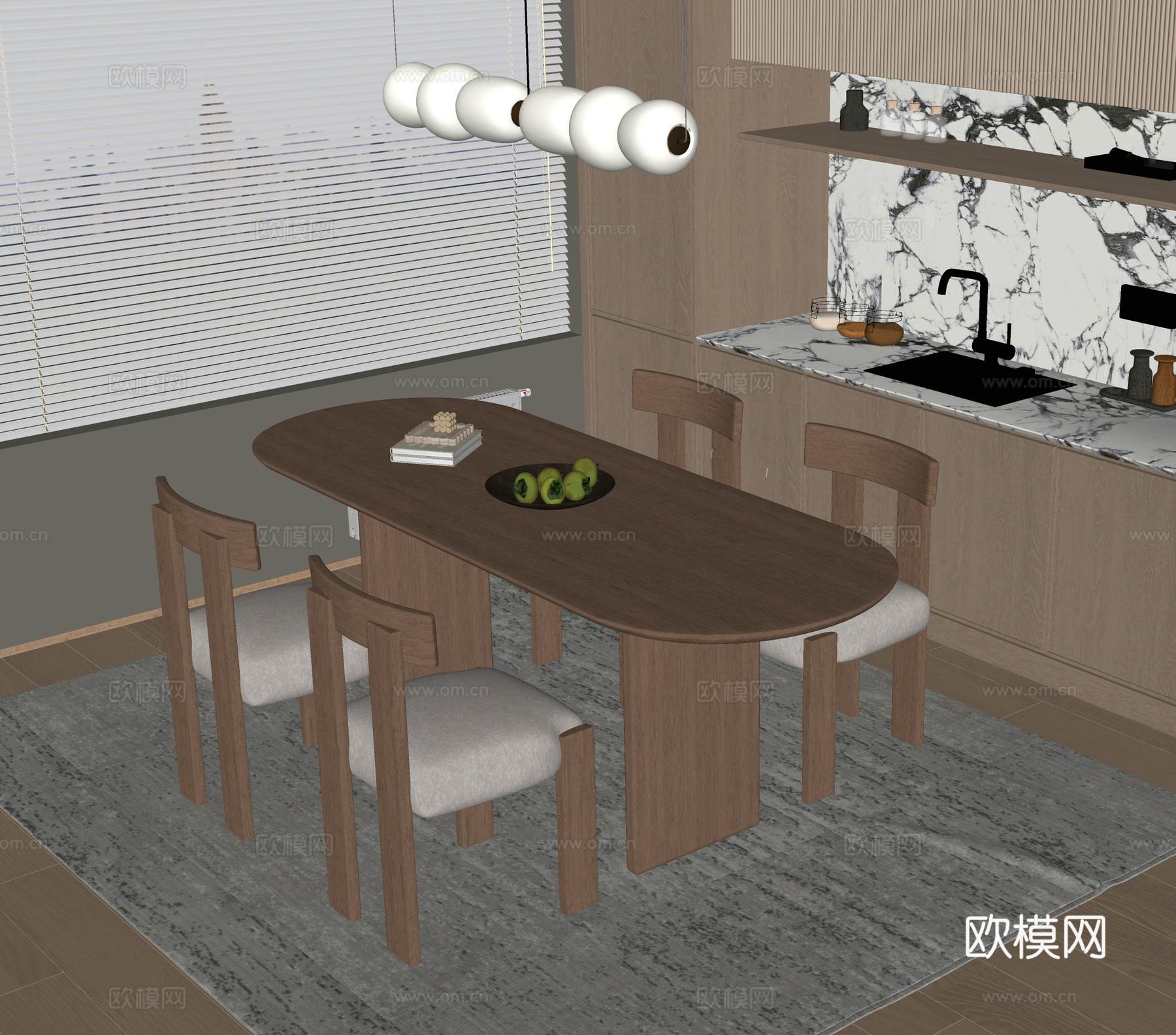 现代餐桌椅 餐椅 餐桌su模型