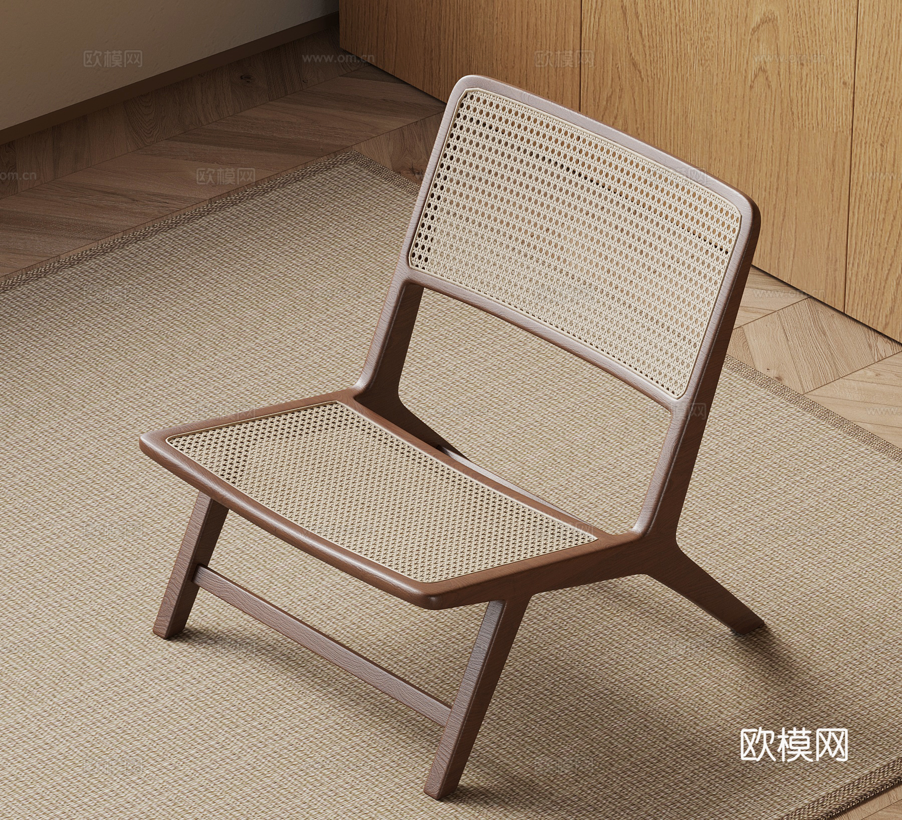 侘寂中古休闲椅 藤编休闲椅su模型