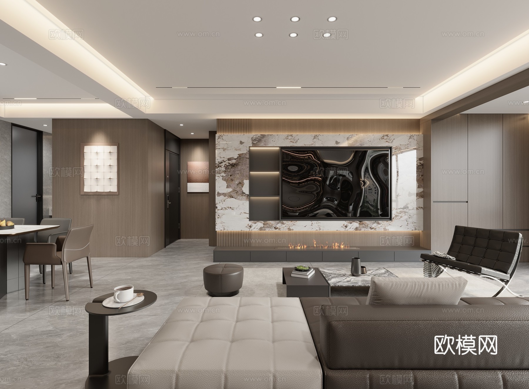 现代意式客餐厅3d模型下载（渲染图2）