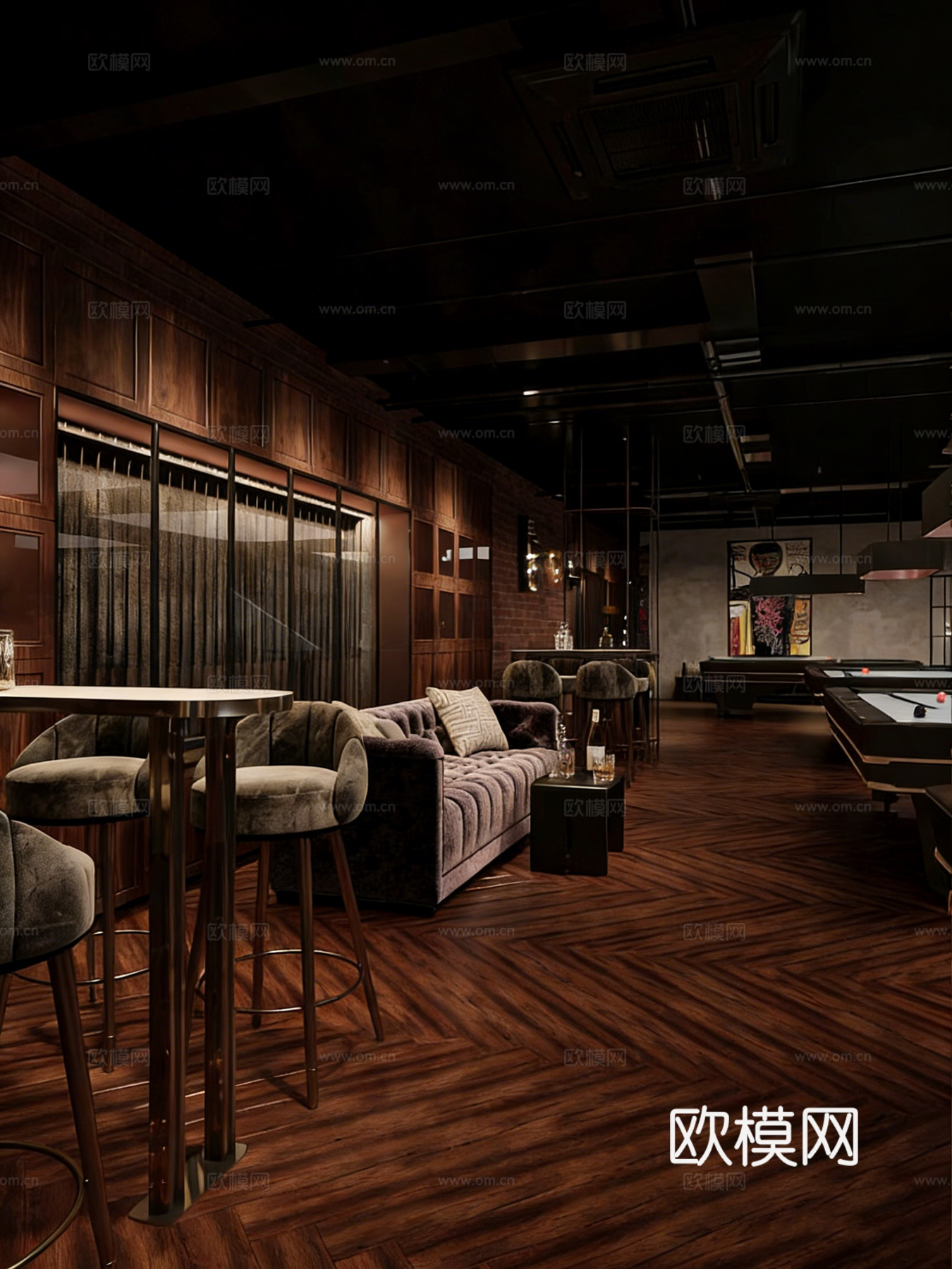 台球室 台球厅 娱乐空间 商业空间 俱乐部3d模型