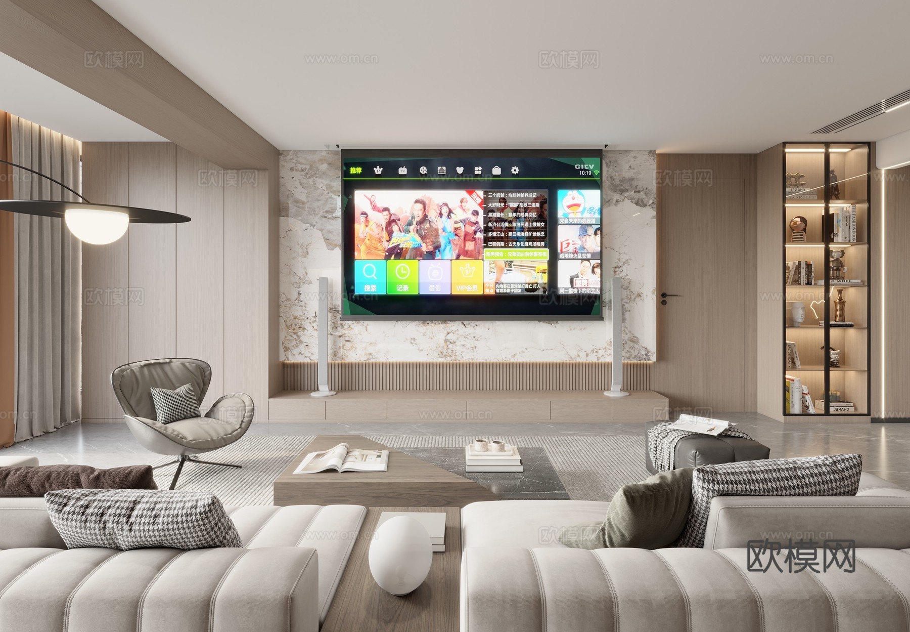 现代意式客餐厅3d模型下载（渲染图2）