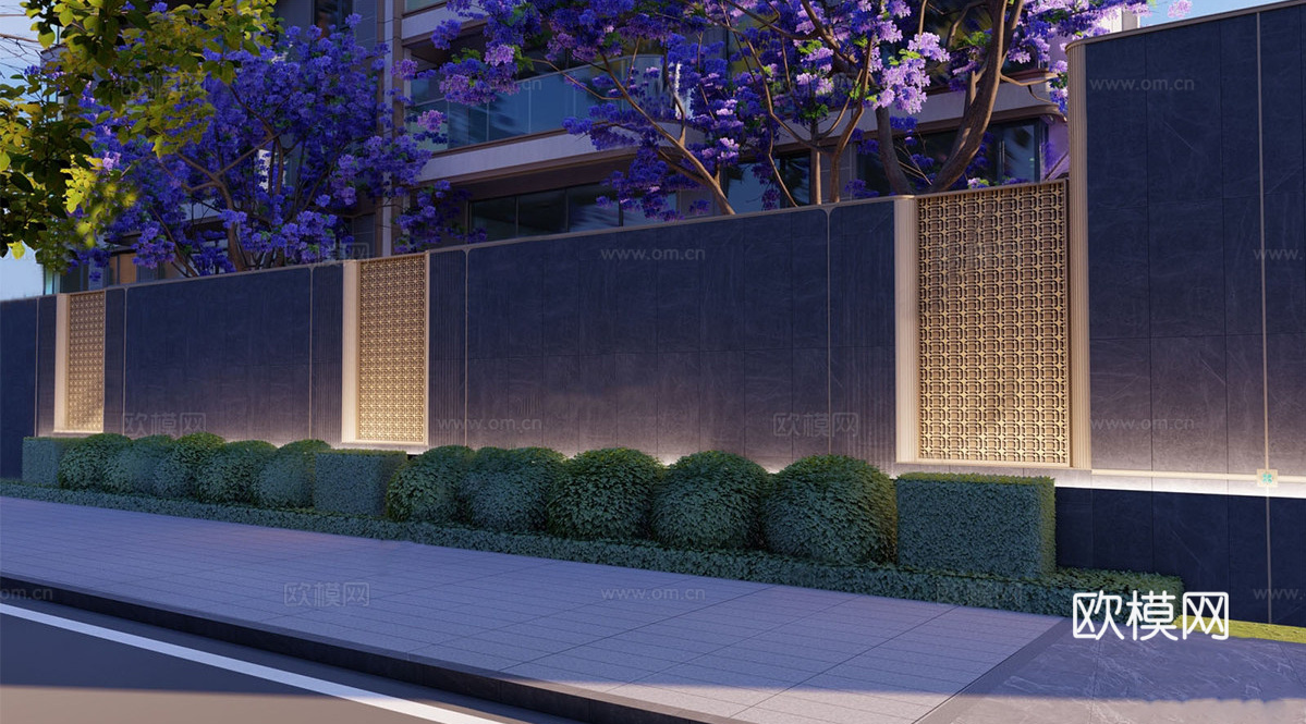 现代小区围墙 住宅围墙 住宅景墙su模型