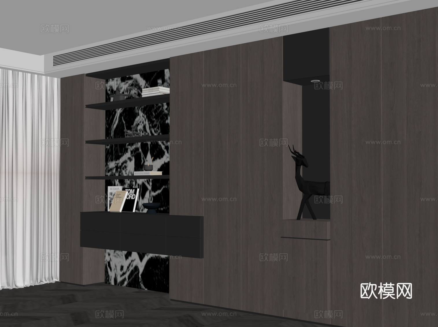 现代意式书柜su模型