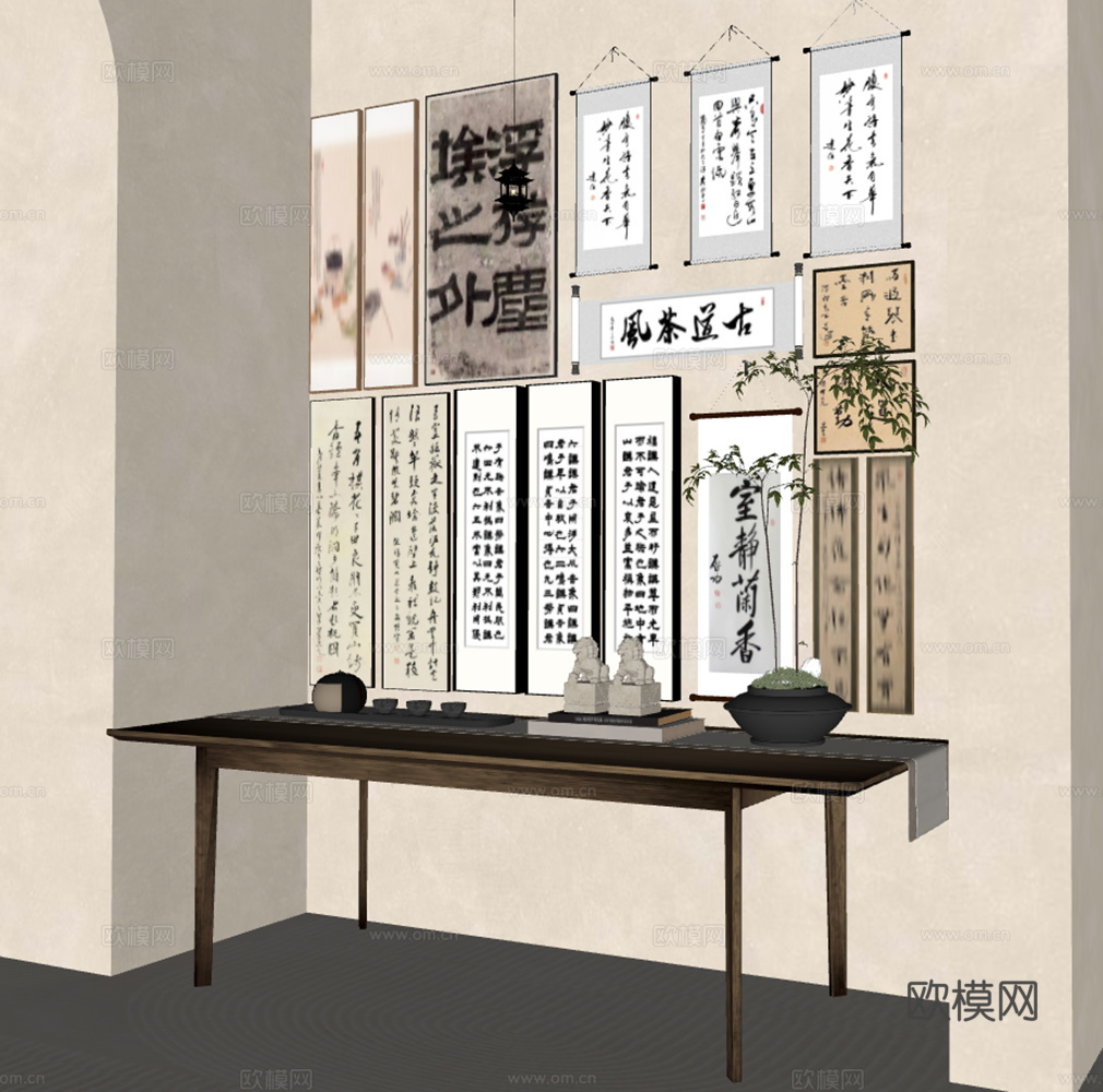 中式古典书房场景布置模型su模型