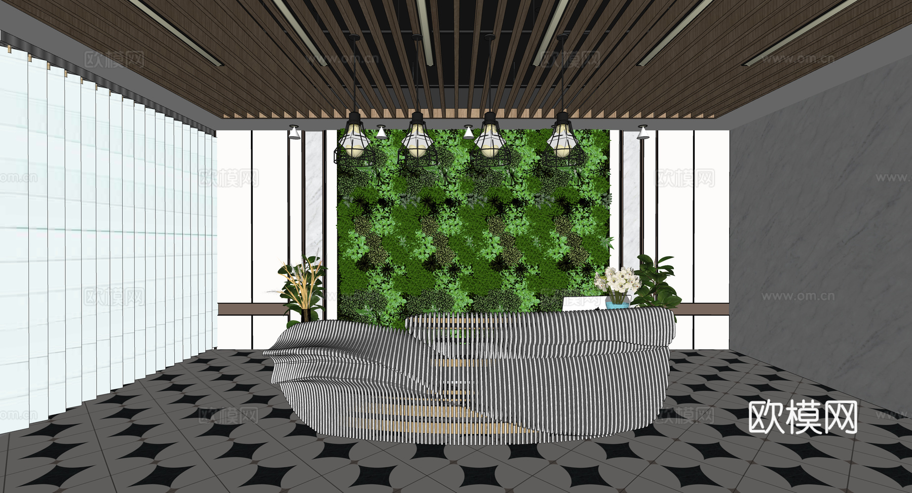 0039现代简约办公室前台接待台su模型