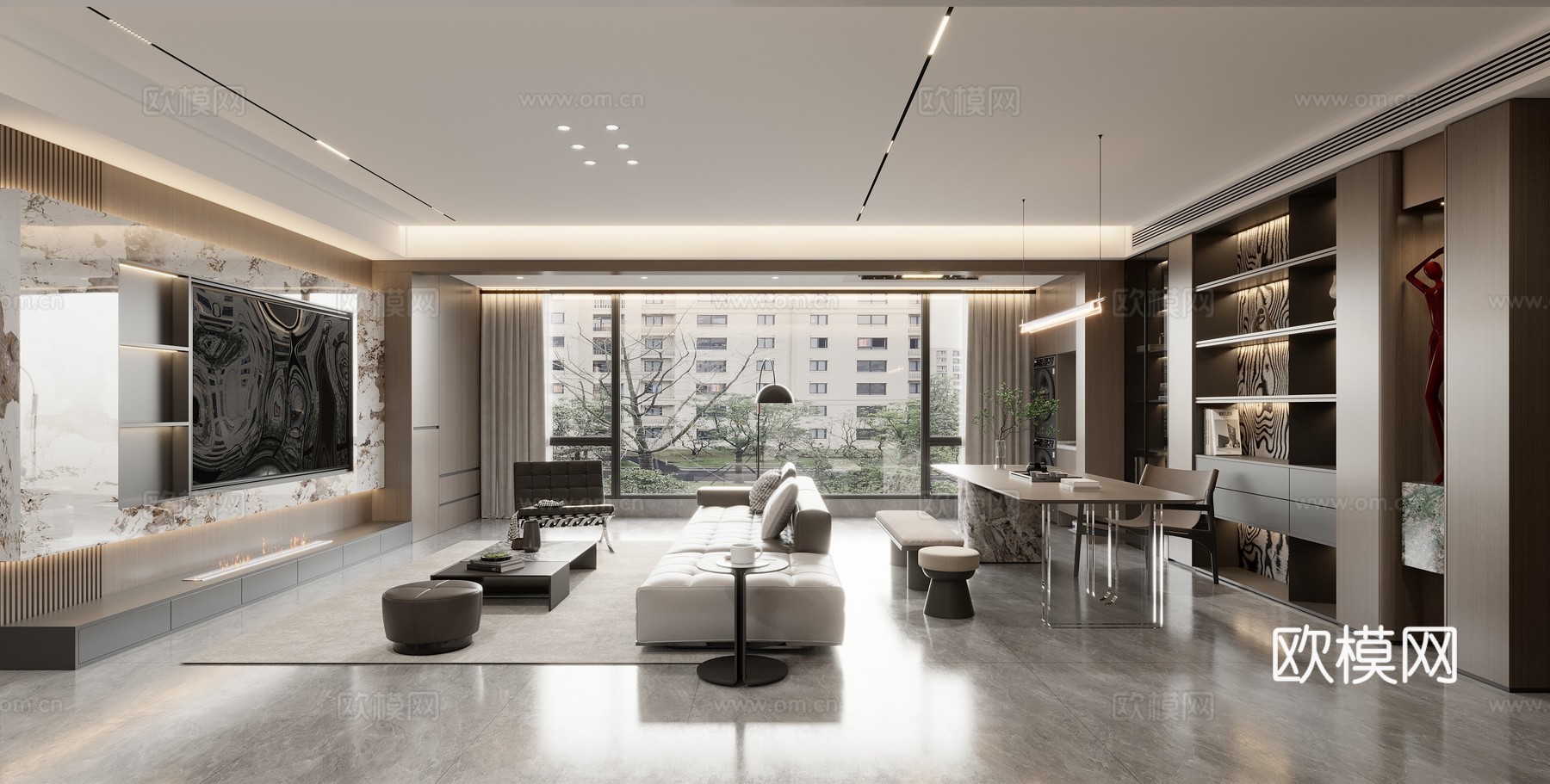 现代意式客餐厅3d模型下载（渲染图1）