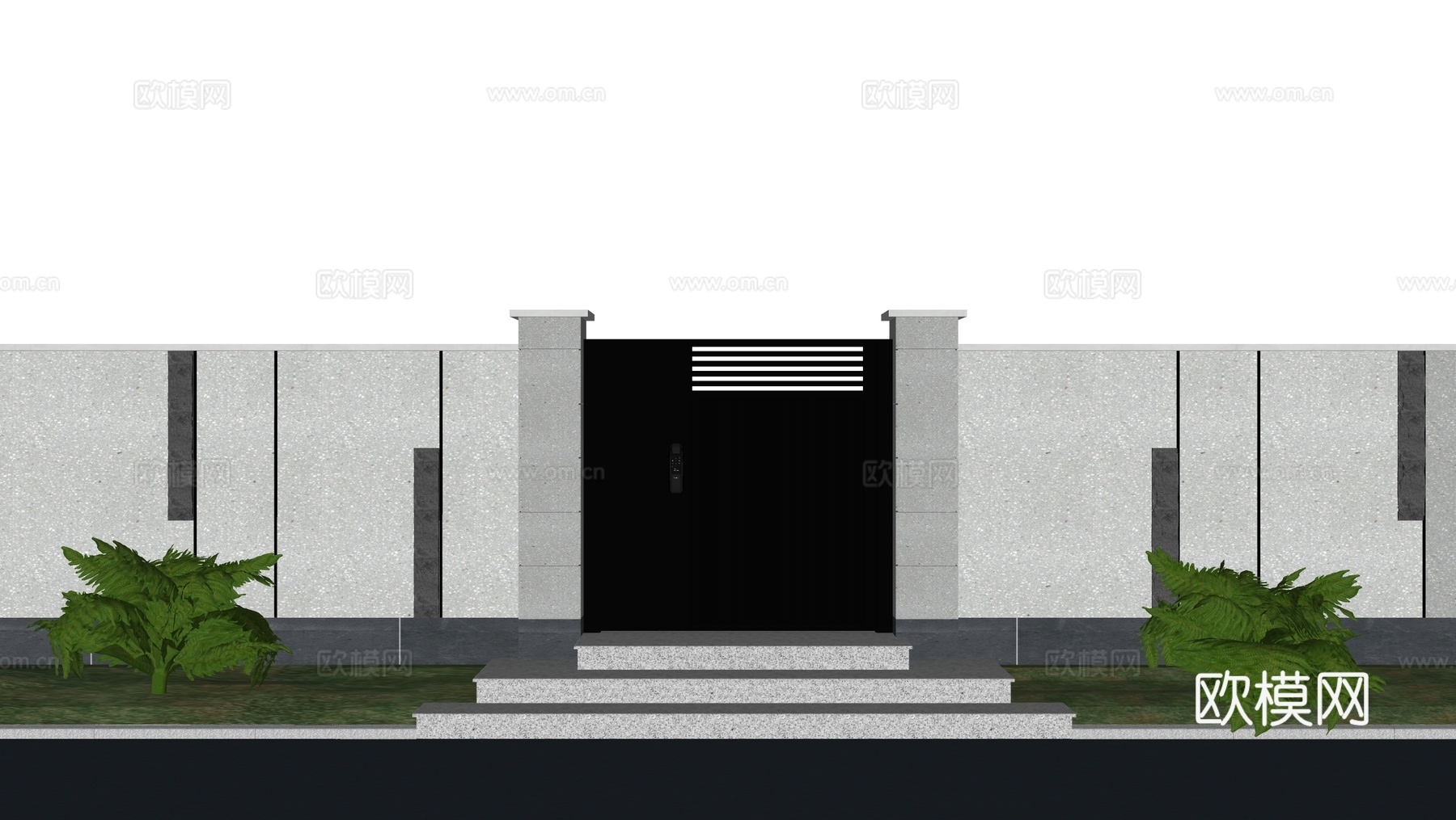 现代围墙 景墙 庭院门su模型