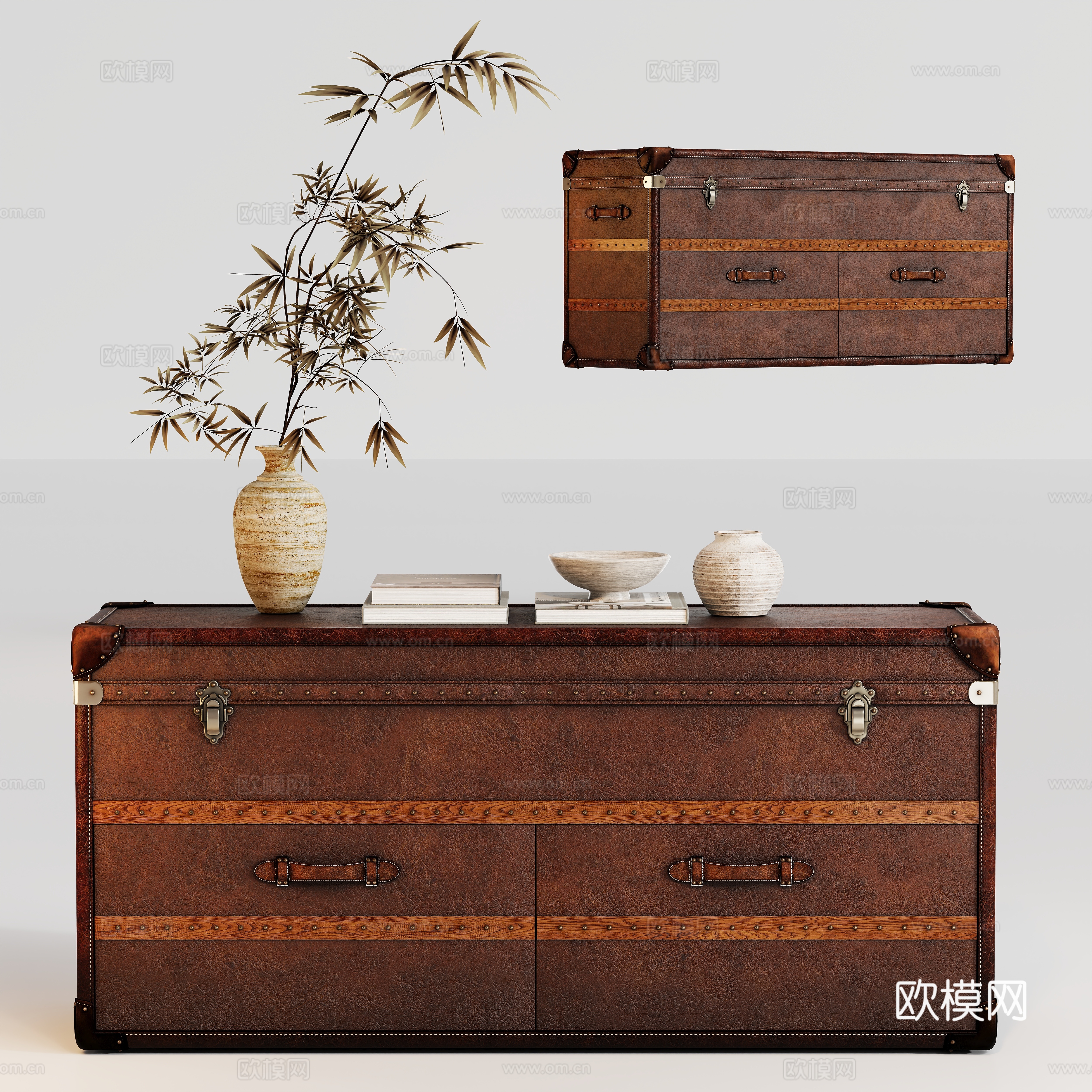 复古斗柜边柜皮箱su模型