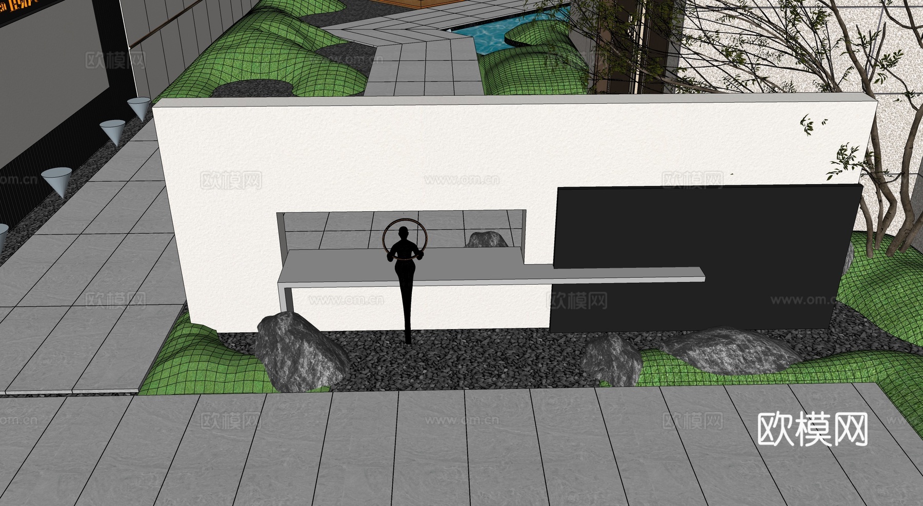 小区景墙  现代庭院  庭院小品su模型