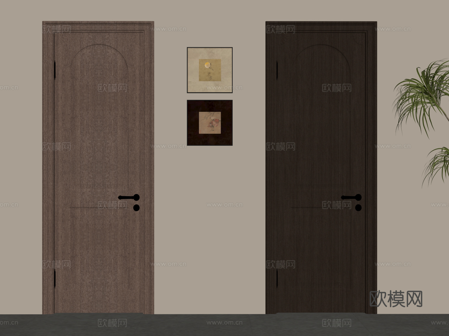 中古风单开门 室内门su模型