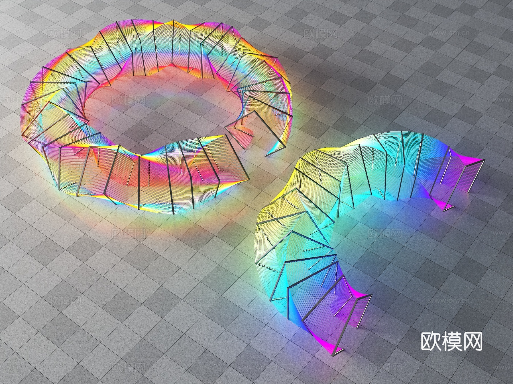 网红廊架 异形廊架 扭曲廊架 彩色廊架 景观廊架 现代廊架su模型