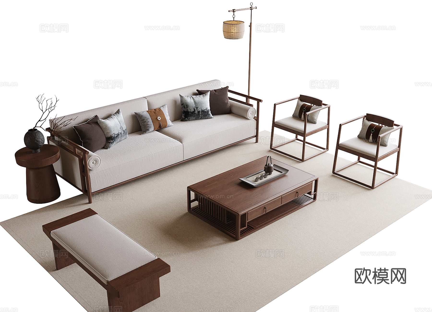 现代沙发茶几组合su模型