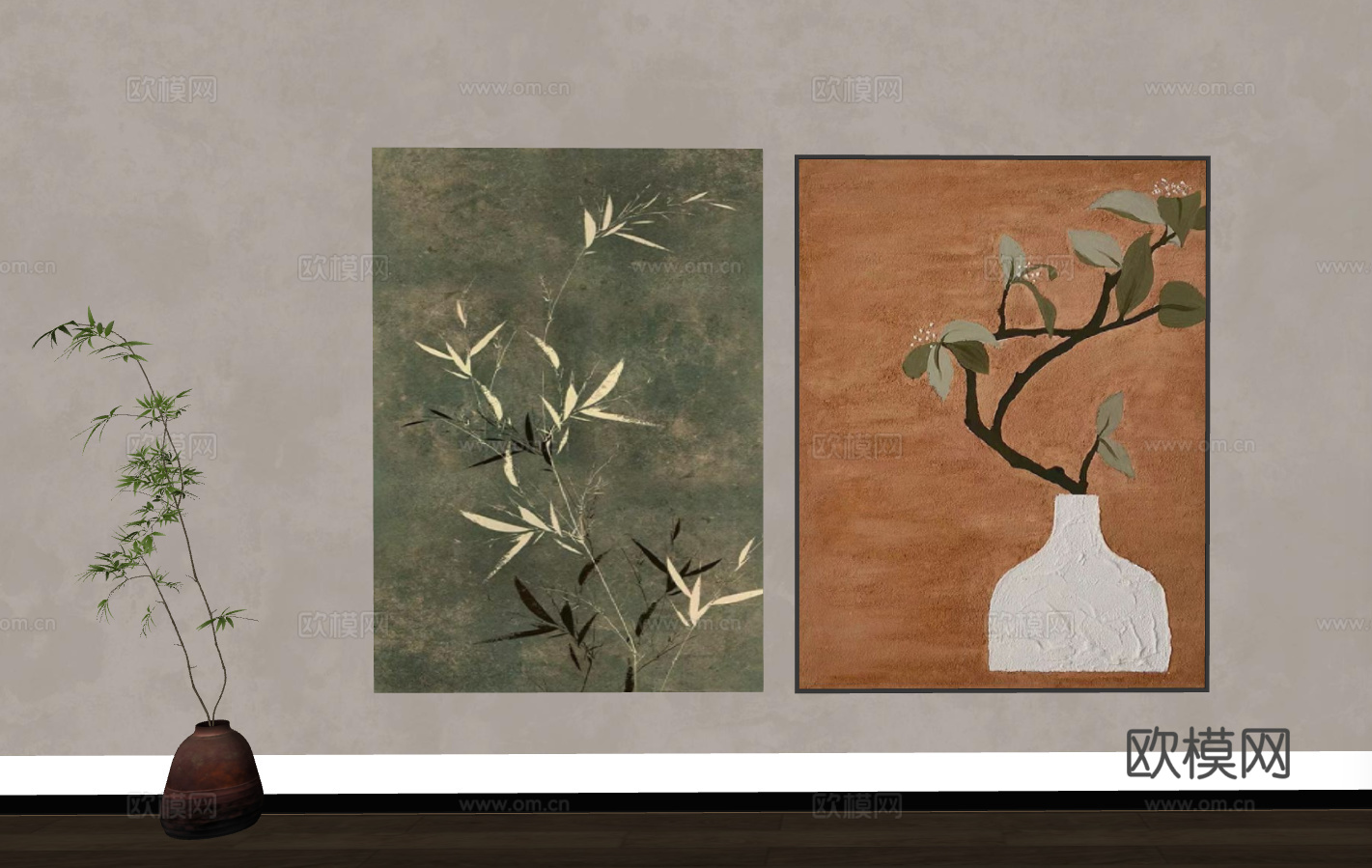 东方禅意植物艺术挂画组合su模型