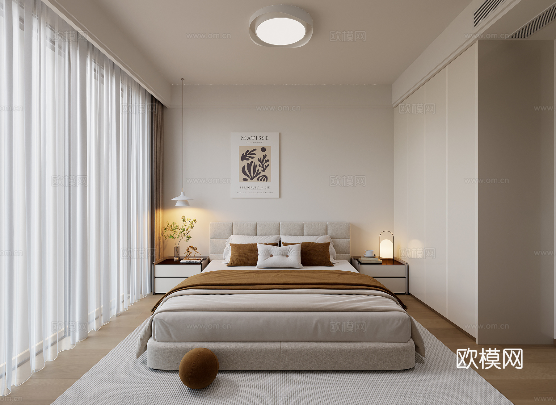 现代奶油风卧室su模型