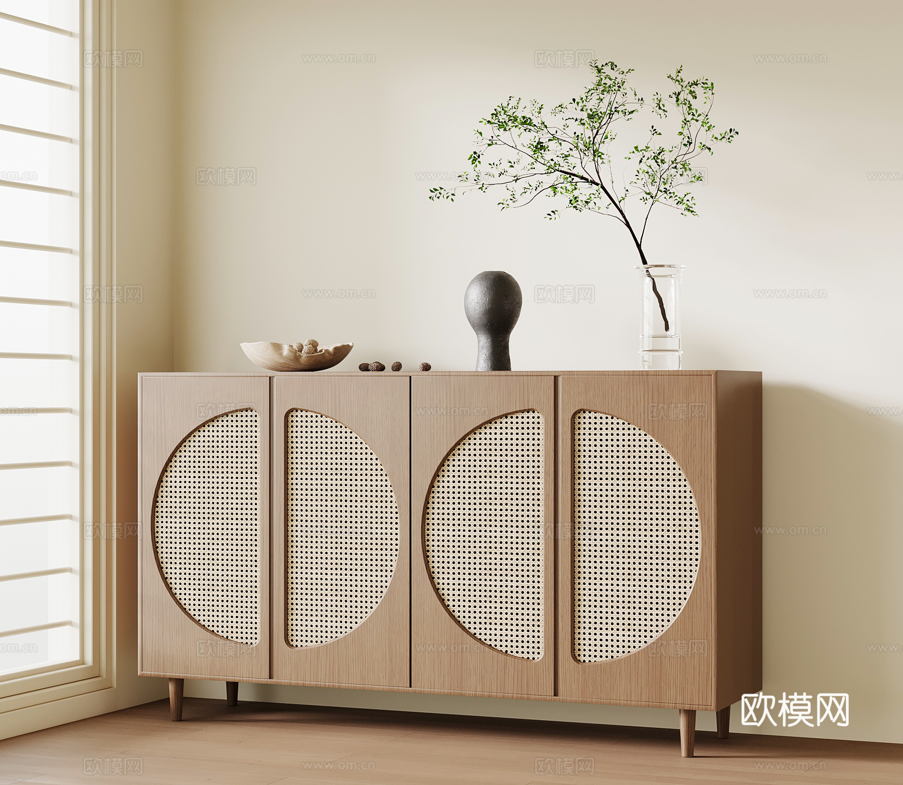 侘寂中古玄关柜 鞋柜 边柜su模型